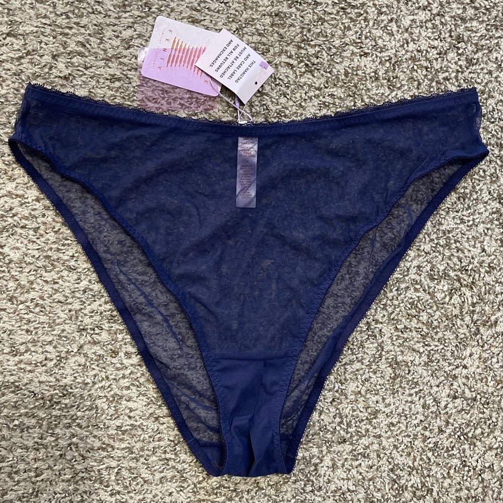 Savage X Fenty Crotchless High Rise/Leg Bikini/Tanga in Navy New NWT 2XL